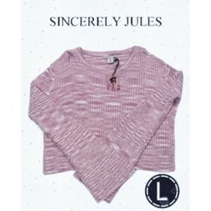 💗Sincerely Jules Women’s Lg Cropped Space-Dye Pink & White Ribbed Sweater NWT